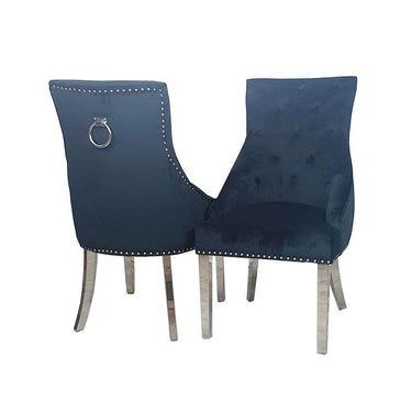 Duke Velvet Dining Chair With Chrome Knocker - Luxurious Design In 4 Colors, UK Fire Resistant - UK Luxury Furniture